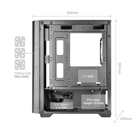 Caja Microatx Mars Gaming Mc-vector Gpu Max 282mm Cristal Templado Mesh Argb Usb-c Negra