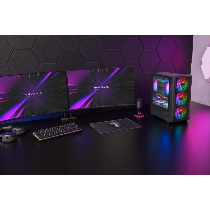 Caja Microatx Mars Gaming Mc-vector Gpu Max 282mm Cristal Templado Mesh Argb Usb-c Negra