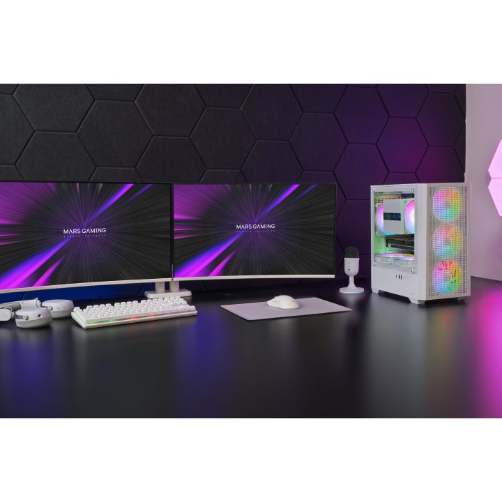 Caja Micro Atx Mars Gaming Mc-vectorw Gpu Max 282mm Cristal Templado Mesh Argb Usb-c Blanco