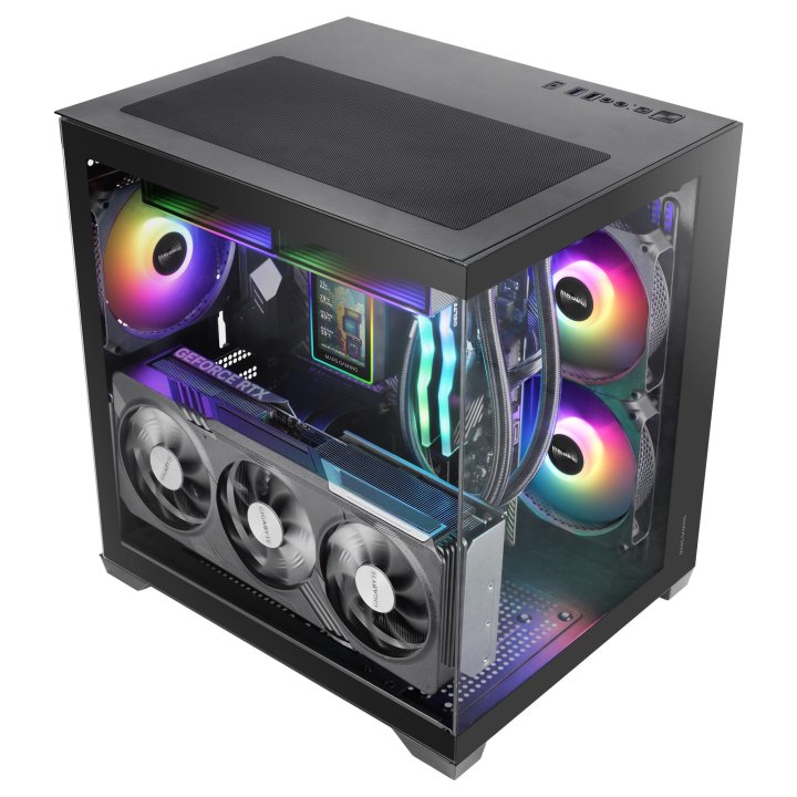 Caja Microatx Mars Gaming Mc-view3 Gpu Max 330mm Cristal Templado Panoramico Argb Usb-c Negra