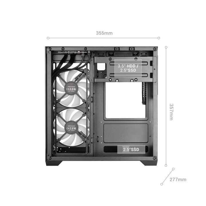 Caja Microatx Mars Gaming Mc-view3 Gpu Max 330mm Cristal Templado Panoramico Argb Usb-c Negra