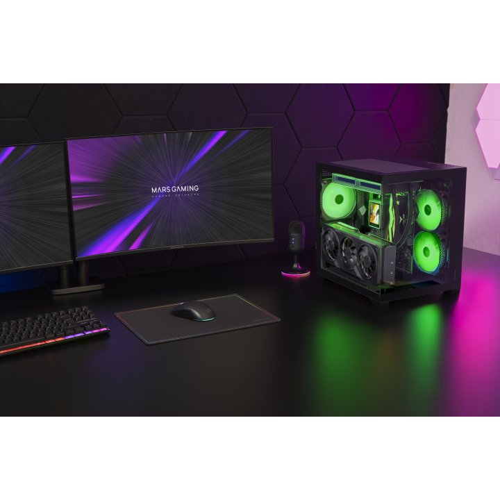 Caja Microatx Mars Gaming Mc-view3 Gpu Max 330mm Cristal Templado Panoramico Argb Usb-c Negra