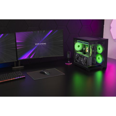 Caja Microatx Mars Gaming Mc-view3 Gpu Max 330mm Cristal Templado Panoramico Argb Usb-c Negra