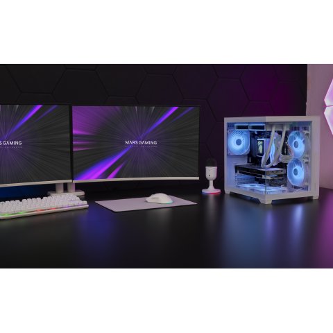 Caja Micro Atx Mars Gaming Mc-view3w Gpu Max 330mm Cristal Templado Panoramico Argb Usb-c Blanca