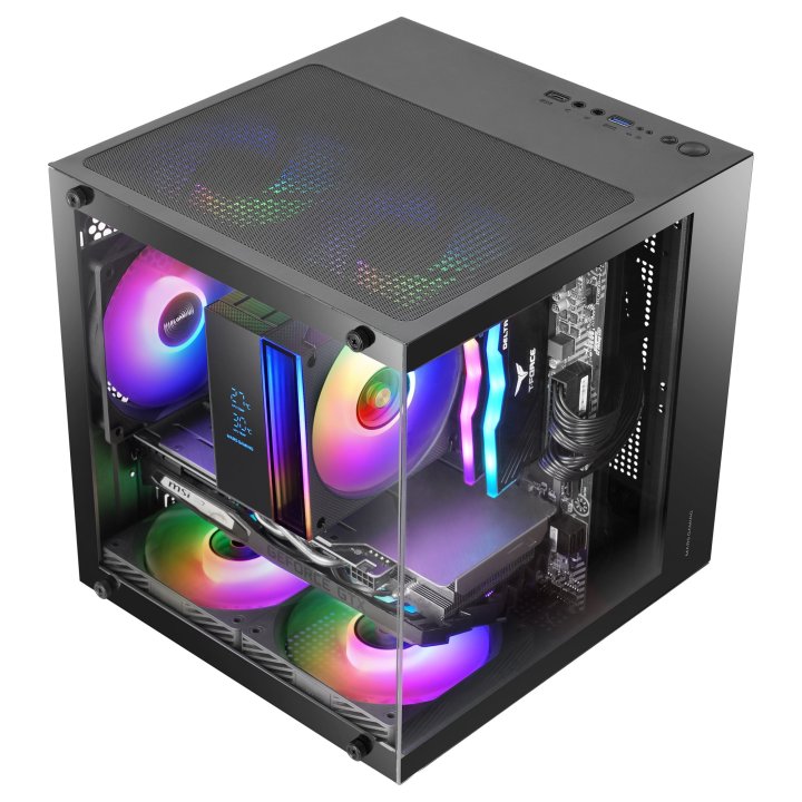 Caja Microatx Mars Gaming Mc-cube Gpu Max 260mm Cubo Panoramico Argb Usb-c Negra