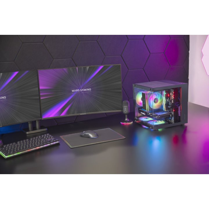 Caja Microatx Mars Gaming Mc-cube Gpu Max 260mm Cubo Panoramico Argb Usb-c Negra
