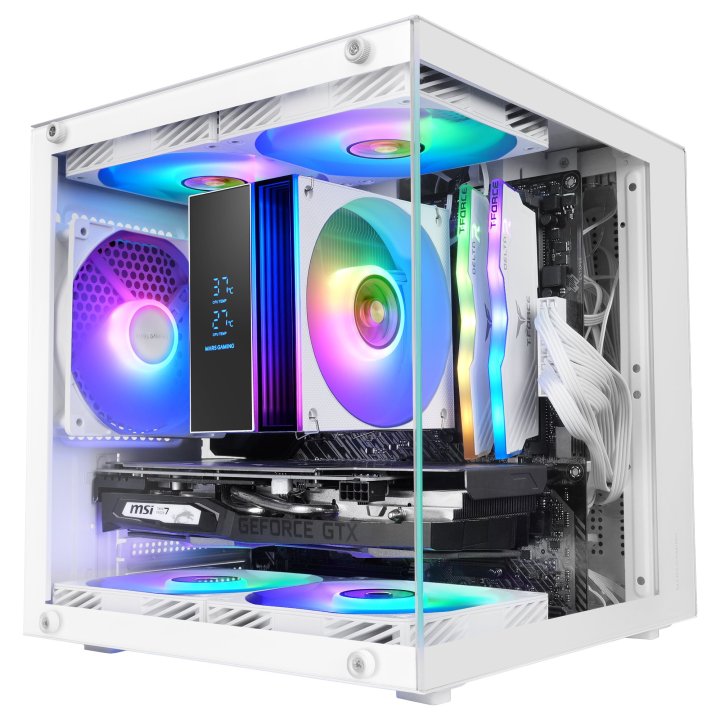 Caja Microatx Mars Gaming Mc-cubew Gpu Max 260mm Cubo Panoramico Argb Usb-c Blanca