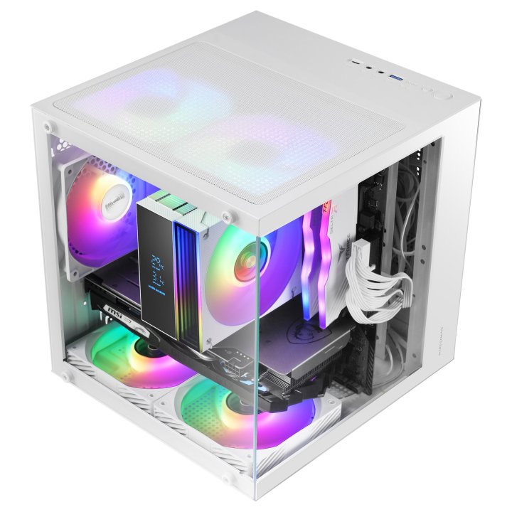 Caja Microatx Mars Gaming Mc-cubew Gpu Max 260mm Cubo Panoramico Argb Usb-c Blanca