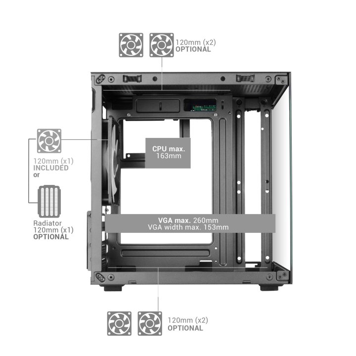 Caja Microatx Mars Gaming Mc-cubew Gpu Max 260mm Cubo Panoramico Argb Usb-c Blanca