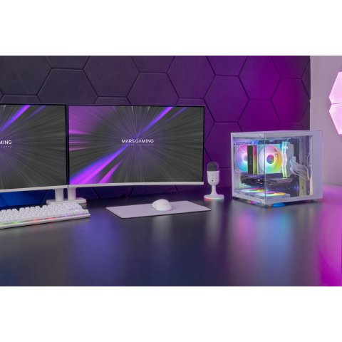 Caja Microatx Mars Gaming Mc-cubew Gpu Max 260mm Cubo Panoramico Argb Usb-c Blanca