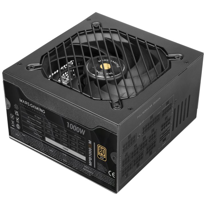 (reacondicionado) Fuente De Alimentación Modular Mars Gaming 1000w Atx 3.1 80+ Gold 140mm Negro 12v-2x6 Cable No Incluido Cas