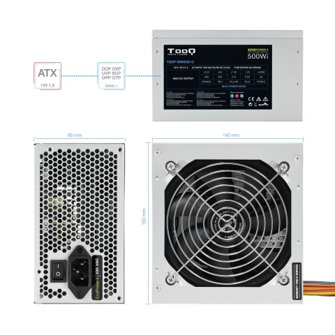 (km0) Fuente De Alimentacion Tooq 500w Tqep-500sse-o Fan 12cm 4 Sata Molex Fuente Destinada Reparaciones Cash30