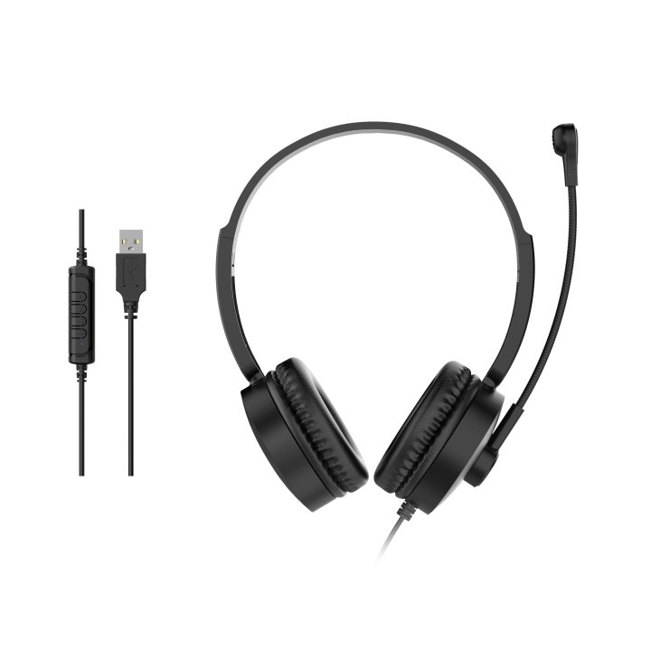 Headset Usb Equip Life Microfono Flexible Control De Volumen Color Negro   Blanco