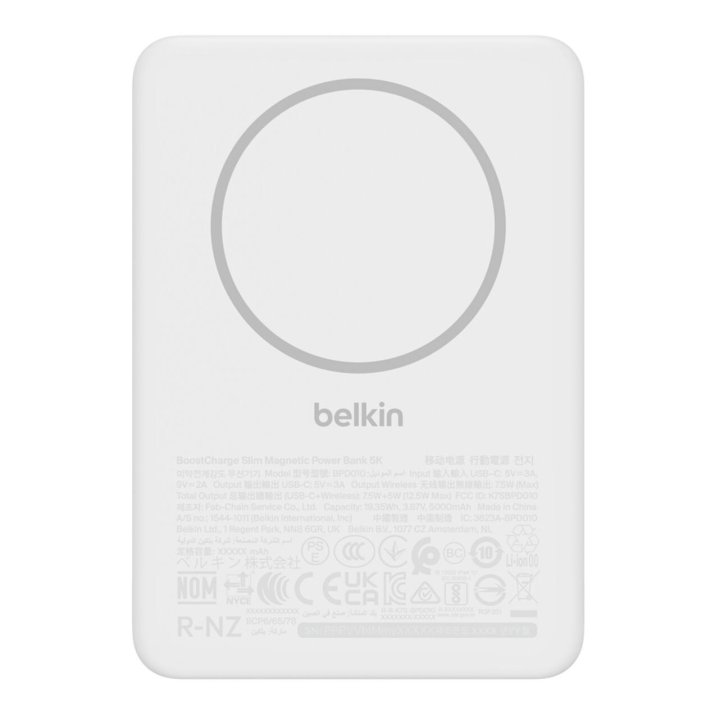 Powerbank Belkin Bpd010hqwh 5000mah 15w 1xusb-c Qi 7.5w Magnetica Carga Simultanea Slim Blanco