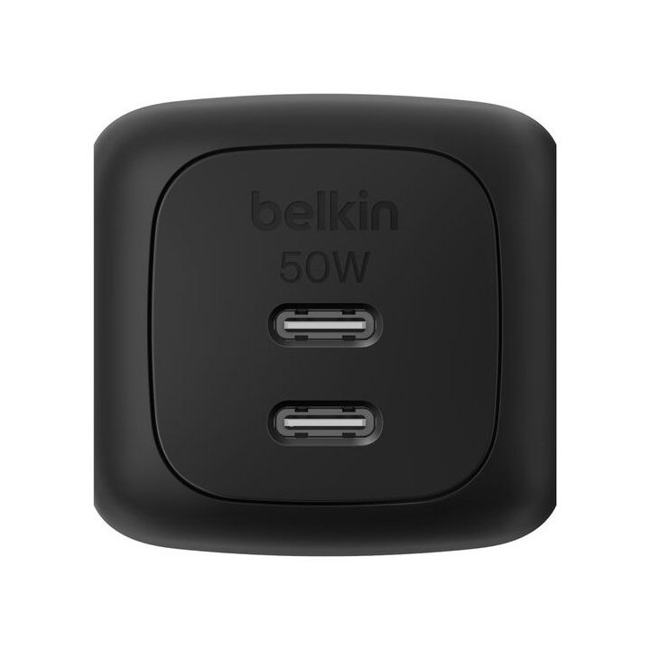 Cargador Usb Gan Belkin Wch019kqbk 50w 2xusb-c Pd Pps Diseño Compacto Color Negro