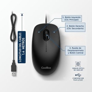 Mouse Coolbox U01 Cable Usb-a 3 Botones 1600 Dpi Color Negro 2