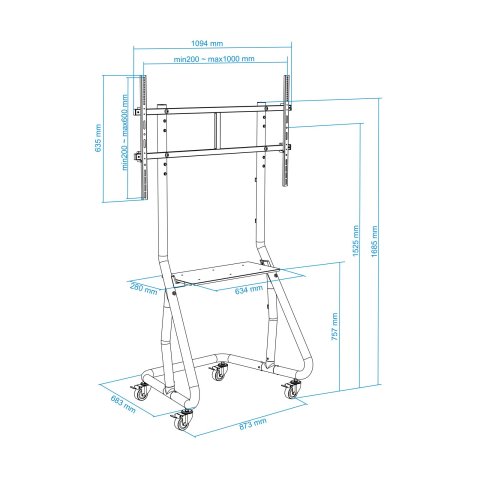 Soporte De Suelo Con Ruedas Tooq Fs20200m-b 1 Pantalla 60"-100" Vesa 200x200-1000x600 Bandeja Negro