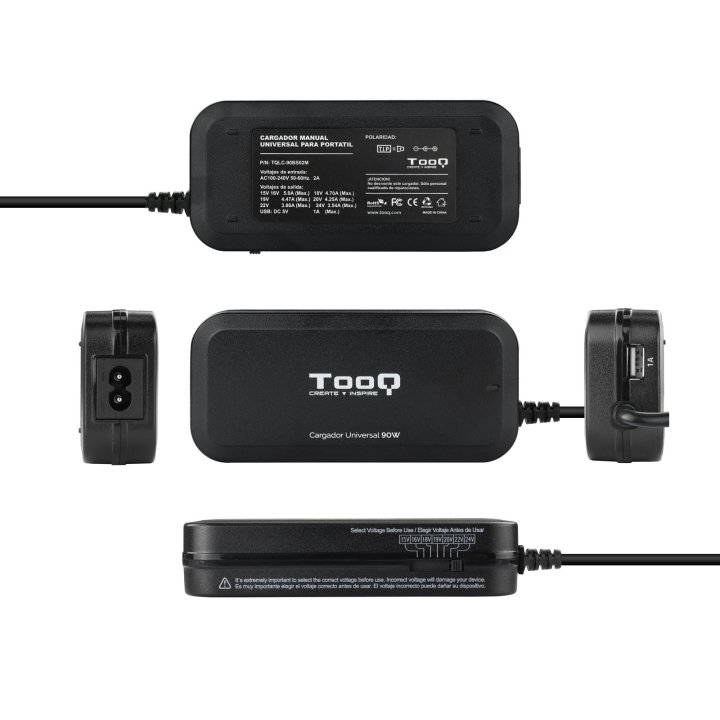 Cargador Universal Portatil Tooq Tqlc-90bs02m 90w 12 Conectores Salida Usb Negro