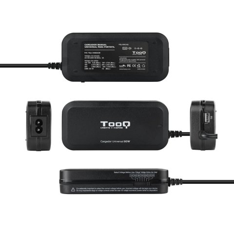 Cargador Universal Portatil Tooq Tqlc-90bs02m 90w 12 Conectores Salida Usb Negro