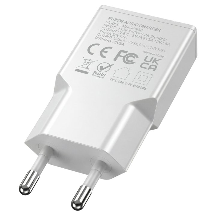 Cargador Usb Gan Mars Gaming Md-gan30w 30w 1xusb-c 1xusb-a Pd Color Blanco