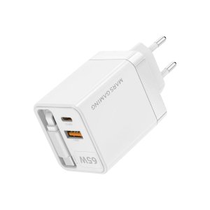 Cargador Usb Gan Mars Gaming Md-gan65rw 65w 1xusb-c 1xusb-a Cable Retractil Pd Color Blanco 2