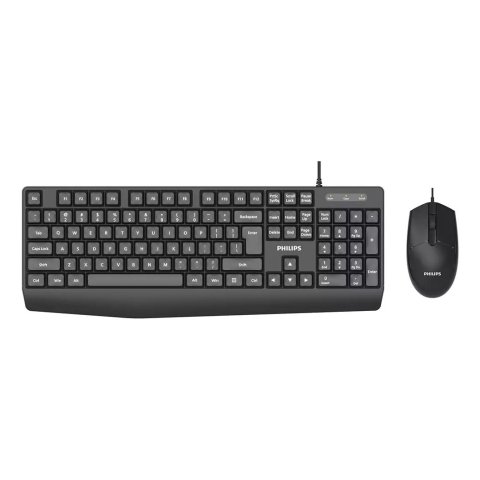 Teclado Y Mouse Philips Spt6237b Cable Usb 2.0 Resistente Agua 1200 Dpi Negro Ergonomico