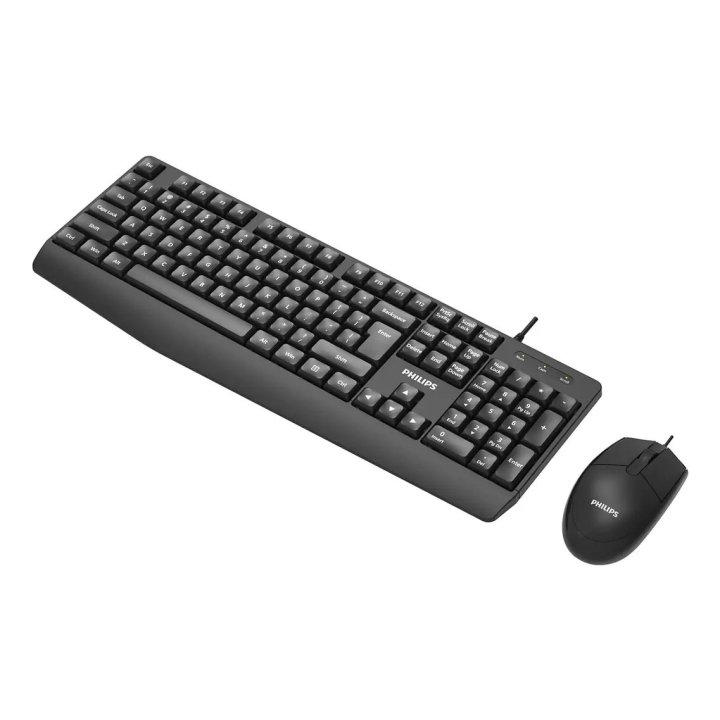 Teclado Y Mouse Philips Spt6237b Cable Usb 2.0 Resistente Agua 1200 Dpi Negro Ergonomico