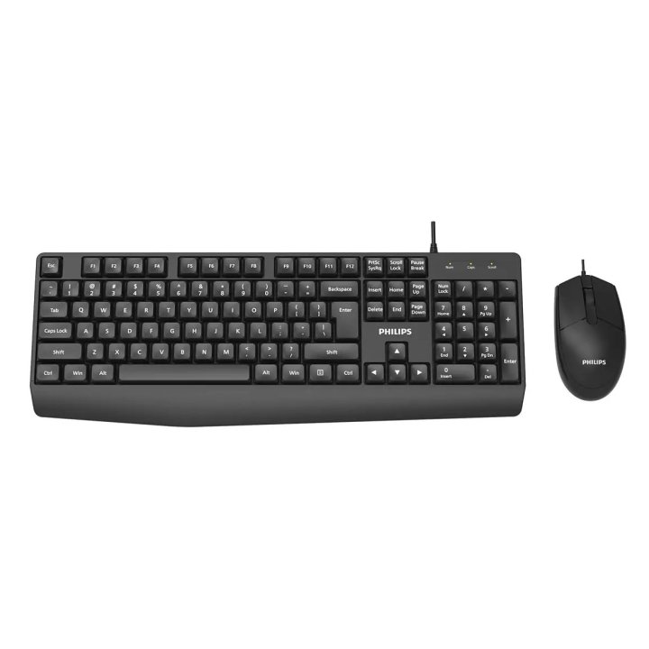 Teclado Y Mouse Philips Spt6237b Cable Usb 2.0 Resistente Agua 1200 Dpi Negro Ergonomico