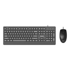 Teclado Y Mouse Philips Spt6247b Cable Usb 2.0 1200 Dpi Atajos Multimedia Negro Ergonomico