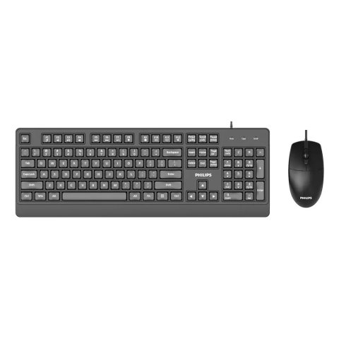 Teclado Y Mouse Philips Spt6247b Cable Usb 2.0 1200 Dpi Atajos Multimedia Negro Ergonomico