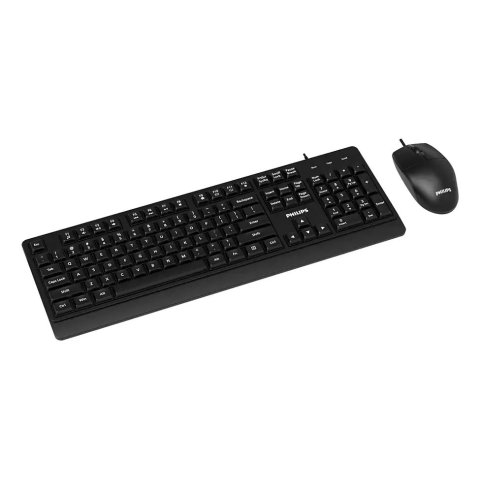 Teclado Y Mouse Philips Spt6247b Cable Usb 2.0 1200 Dpi Atajos Multimedia Negro Ergonomico
