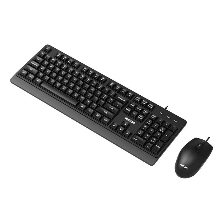 Teclado Y Mouse Philips Spt6247b Cable Usb 2.0 1200 Dpi Atajos Multimedia Negro Ergonomico
