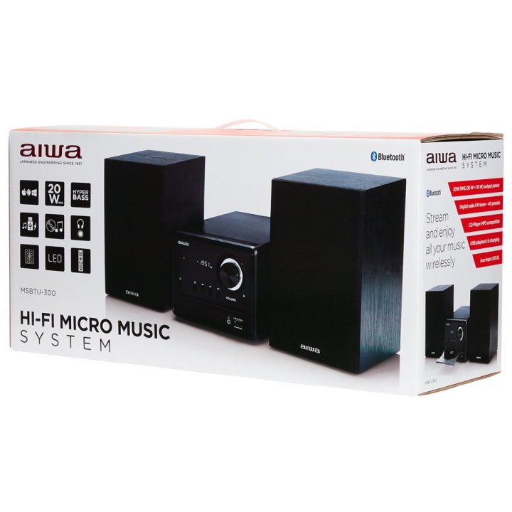 Micro Cadena De Musica Aiwa Msbtu-300 Hi-fi Bluetooth 4.2 Cd Mp3 Usb Carga Radio Fm 20w Rms Negro