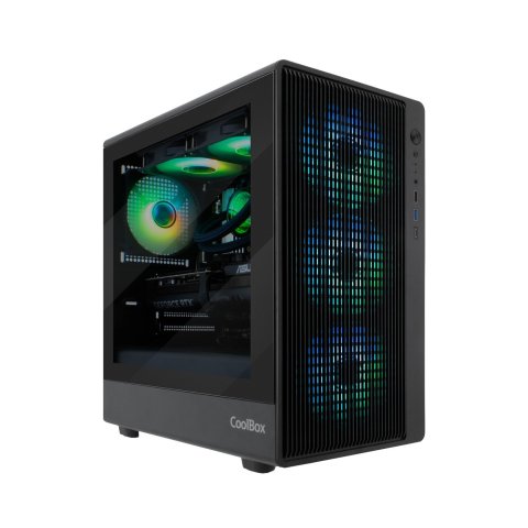 Caja Microatx Coolbox Gm350 Darkface Gpu Max 315mm Cristal Templado Liquida 240mm Usb-c Negra