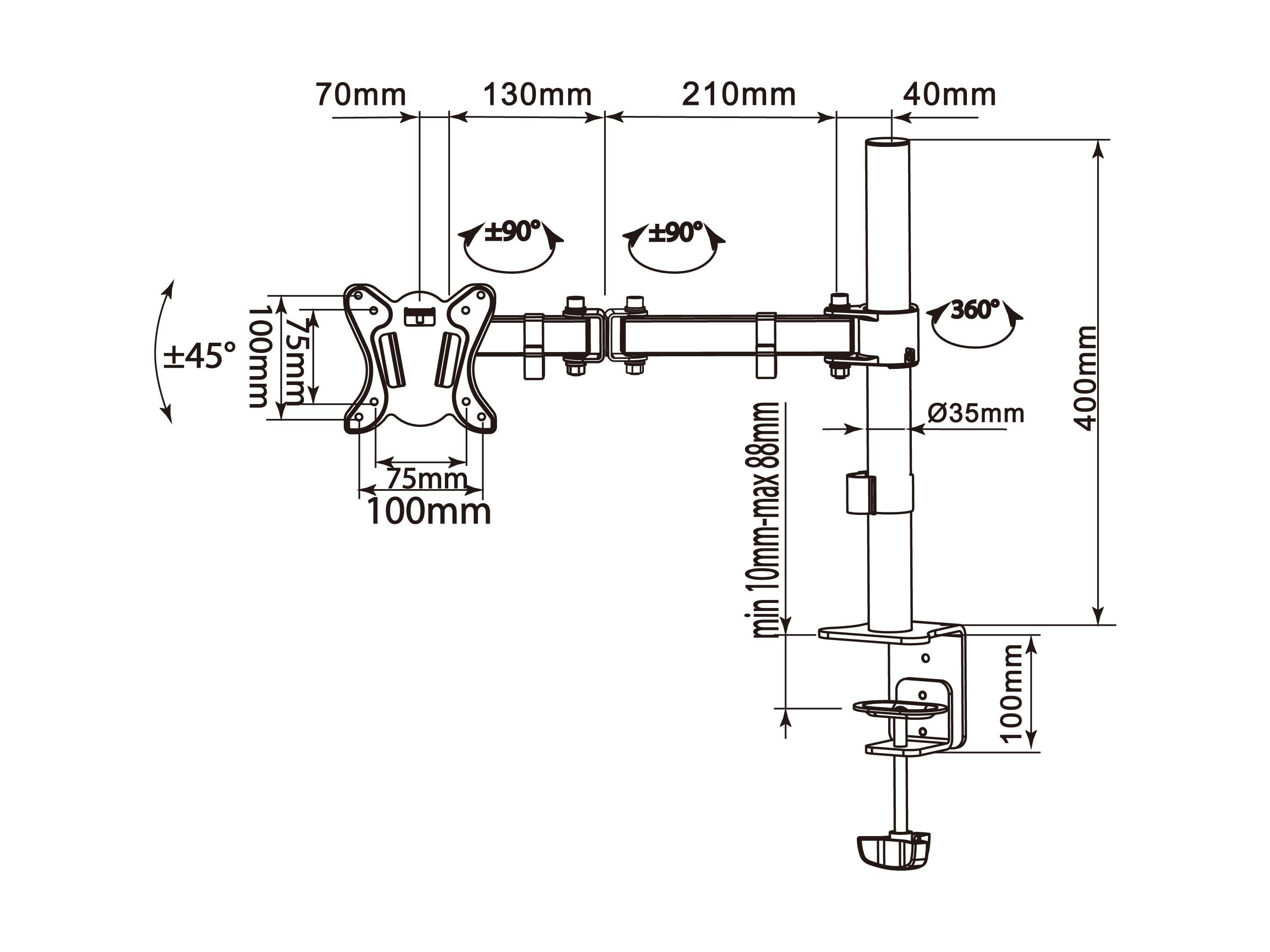 Soporte de Mesa 650151 para 1 Pantalla 13"-32" de Brazo Inclinable y Giratorio 360§ MAX. VESA 100X100 hasta 8KG — vista detalle 2