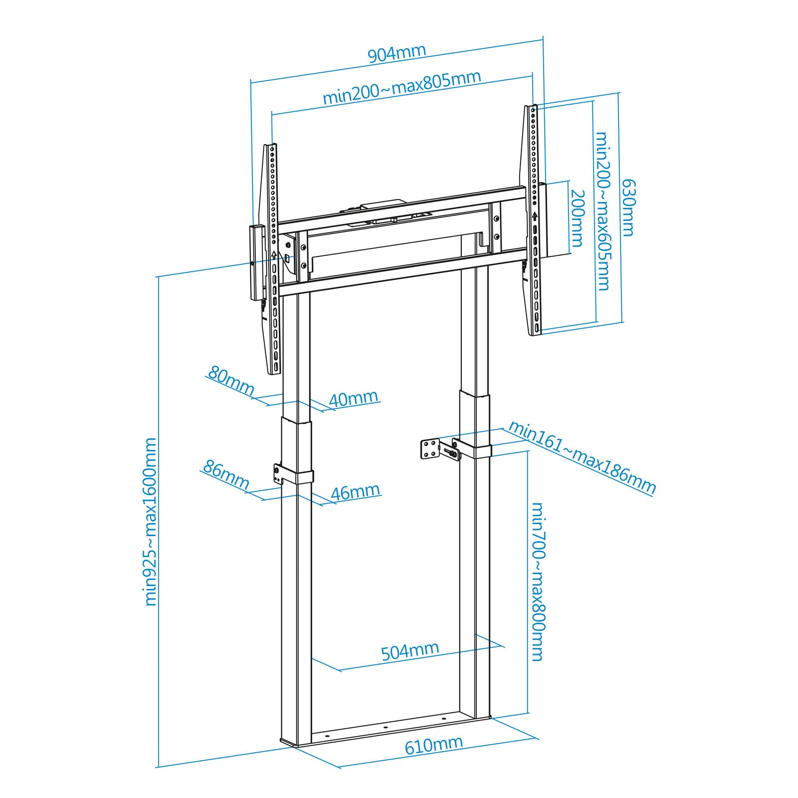 Soporte de Suelo FIJO Electrico FSM01-B para Pantalla de 55"-100" Negro Regulacion de Altura VESA Max 800x600 Max 120Kg — vista detalle 2
