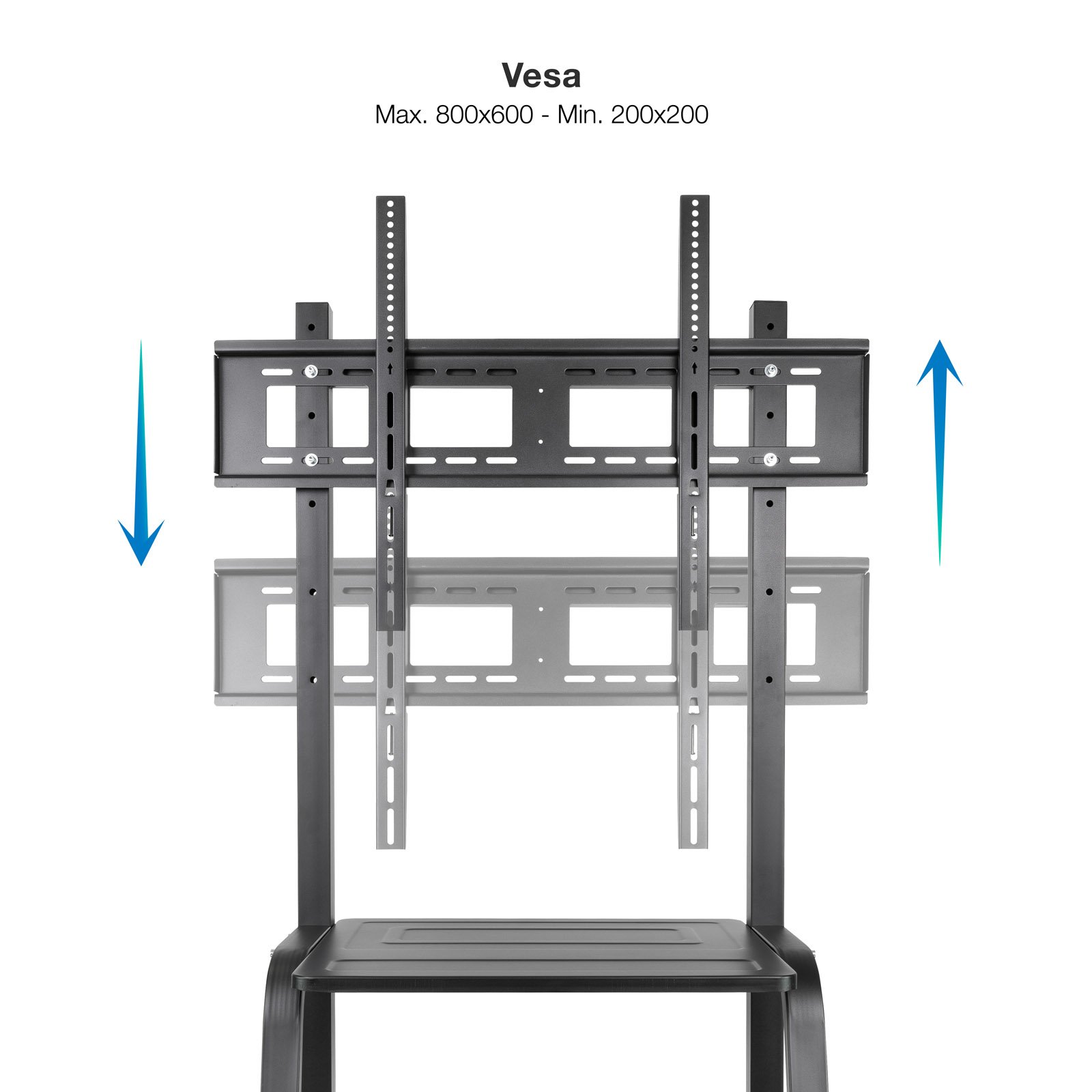 Soporte de Suelo con Ruedas FS20101M-B para Pantallas de 37"-100" MAX. 150KG VESA MAX. 800X600 con Bandejas Multiusos Negro — vista detalle 2