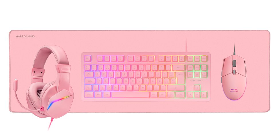 Teclado Mouse Headset y Alfombrilla MCP-RGB3 PINK Teclado TKL H-MECH RED Mouse RGB FLOW 3200DPI Headset FRGB ANC Alfombrilla XXL — vista detalle 1