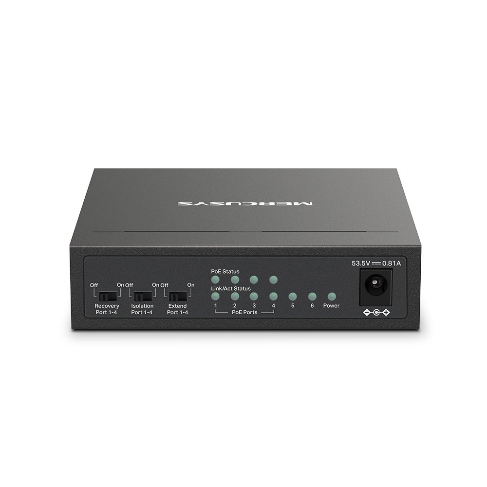 MERCUSYS MS106LP — Switch 6 puertos con 4 puertos PoE+ 30W — vista detalle 2