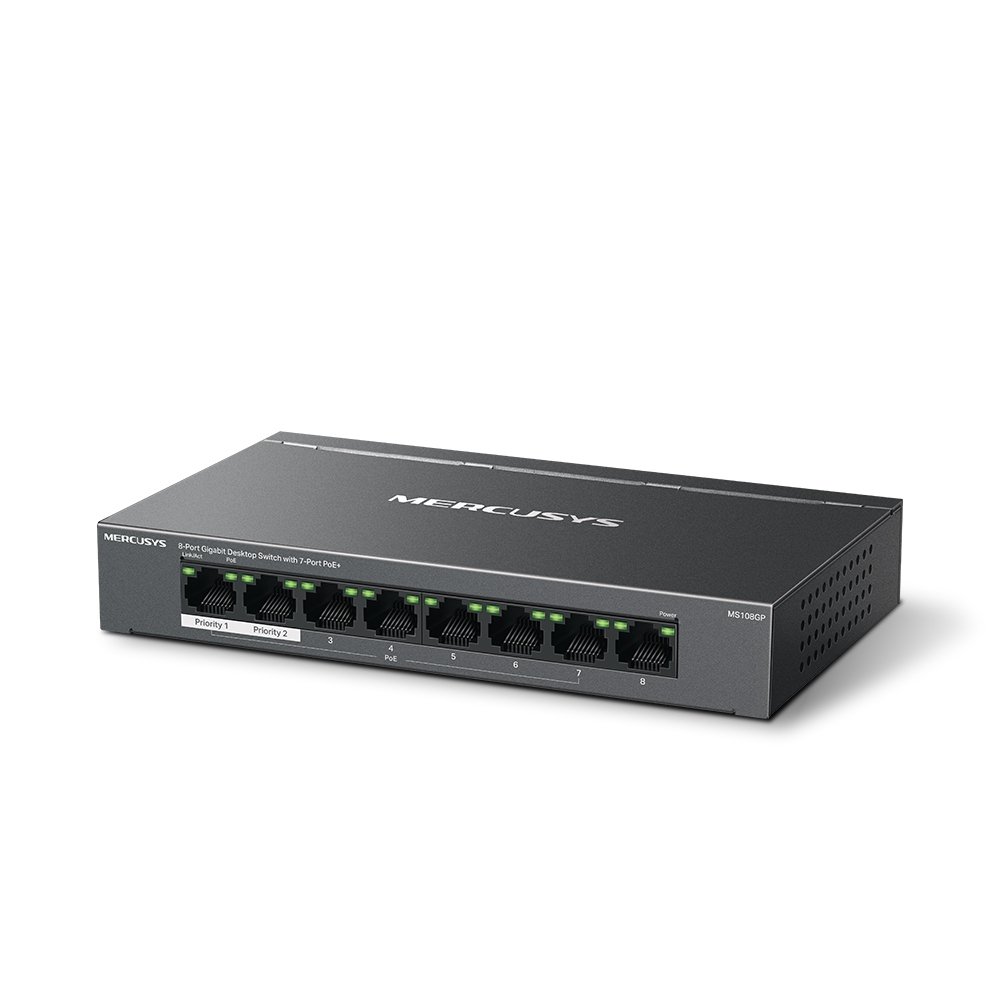 Switch Poe+ no Gestionable MS108GP 8P 10/100/1000 7P Poe+ 65W Ethernet Mini Desktop — vista detalle 1