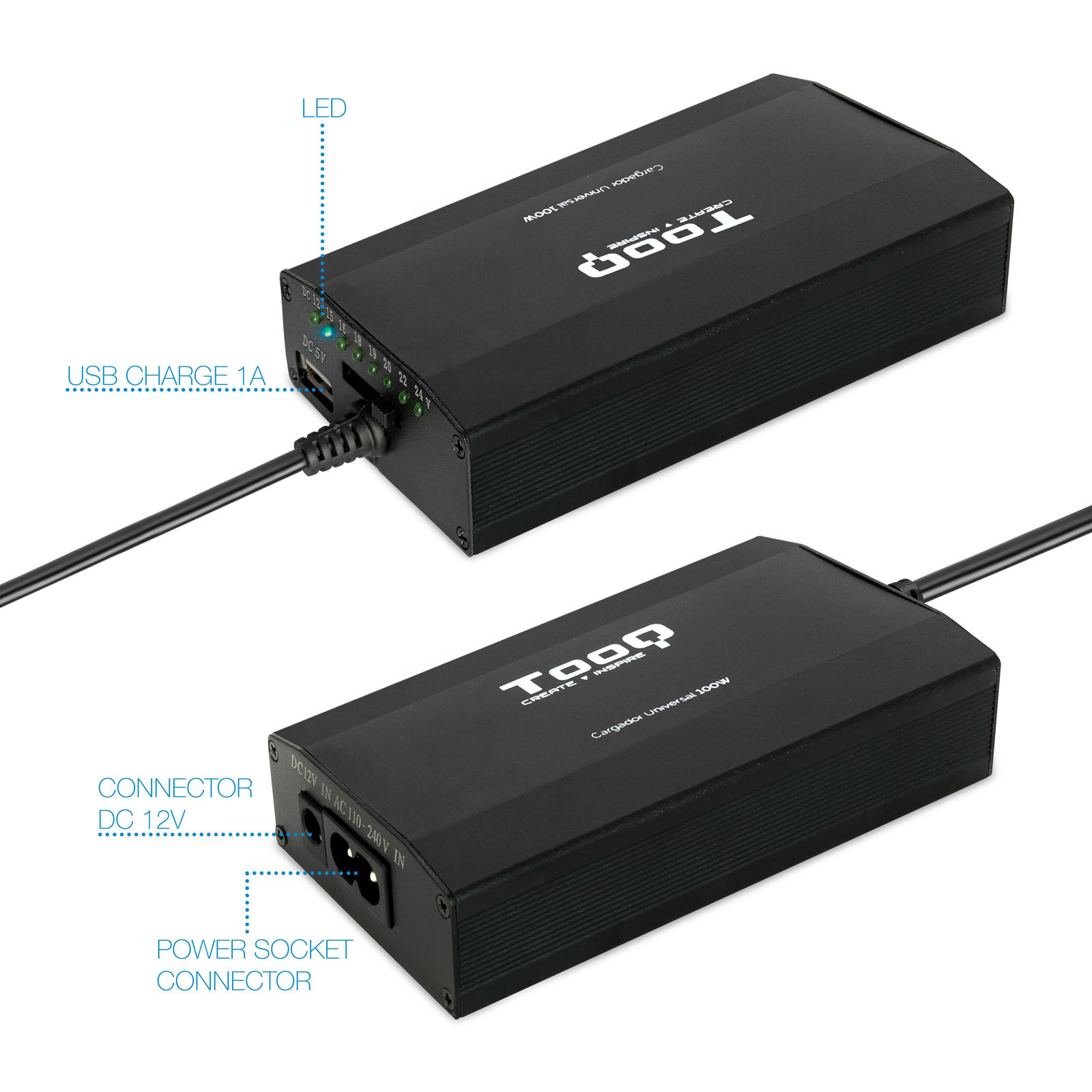 TOOQ TQLC-100BS01M — Cargador universal 100W con 12 conectores 3