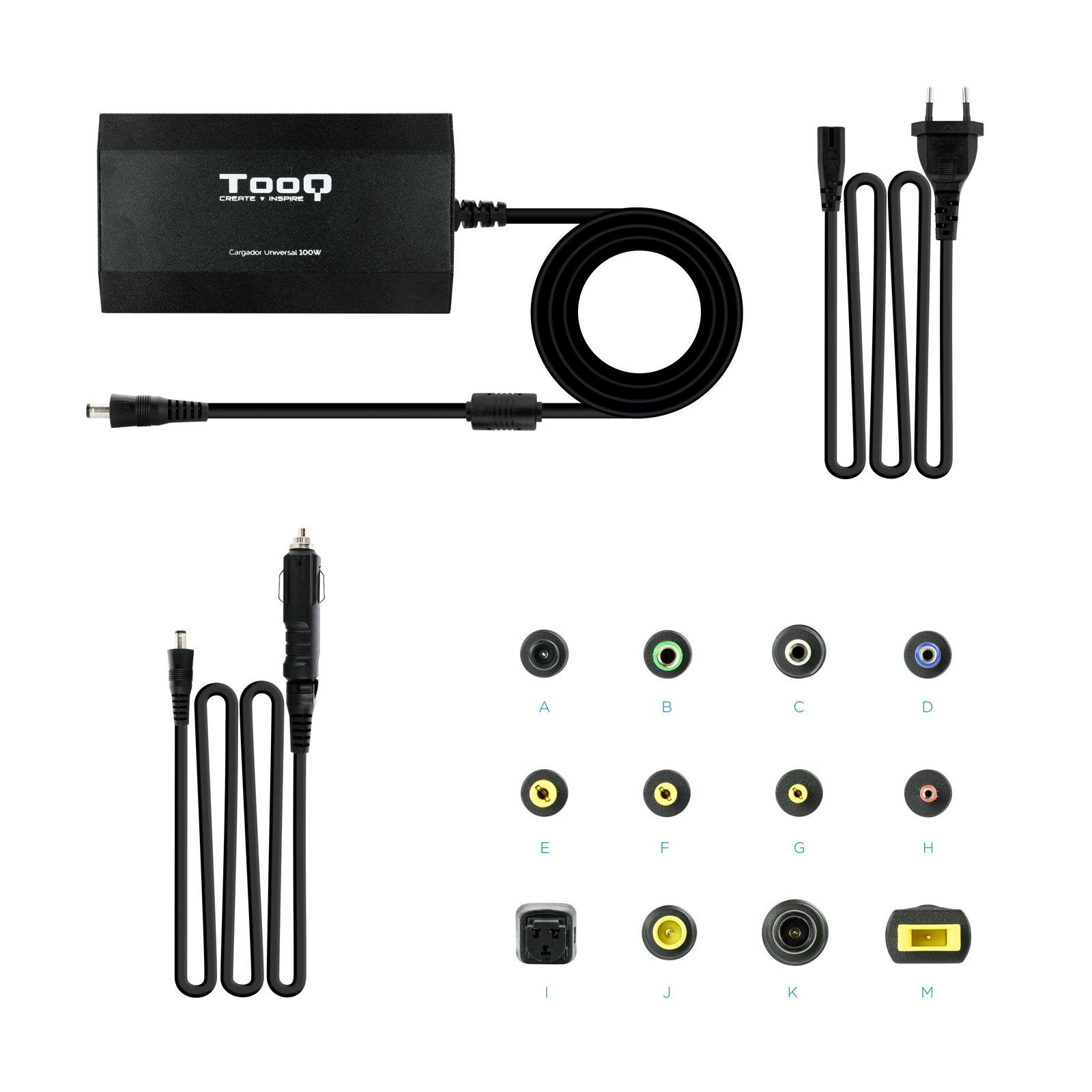 TOOQ TQLC-100BS01M — Cargador universal 100W con 12 conectores 5