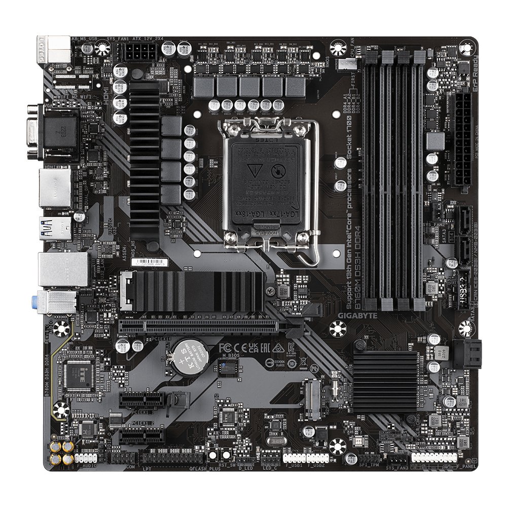 PB B760M DS3H DDR4 M-ATX 12º/13º 4xDDR4 HDMI Displayport VGA 4DDR4 3200MHz 2M.2 RAID USB-C USB3.2 LAN 2.5GBs 3