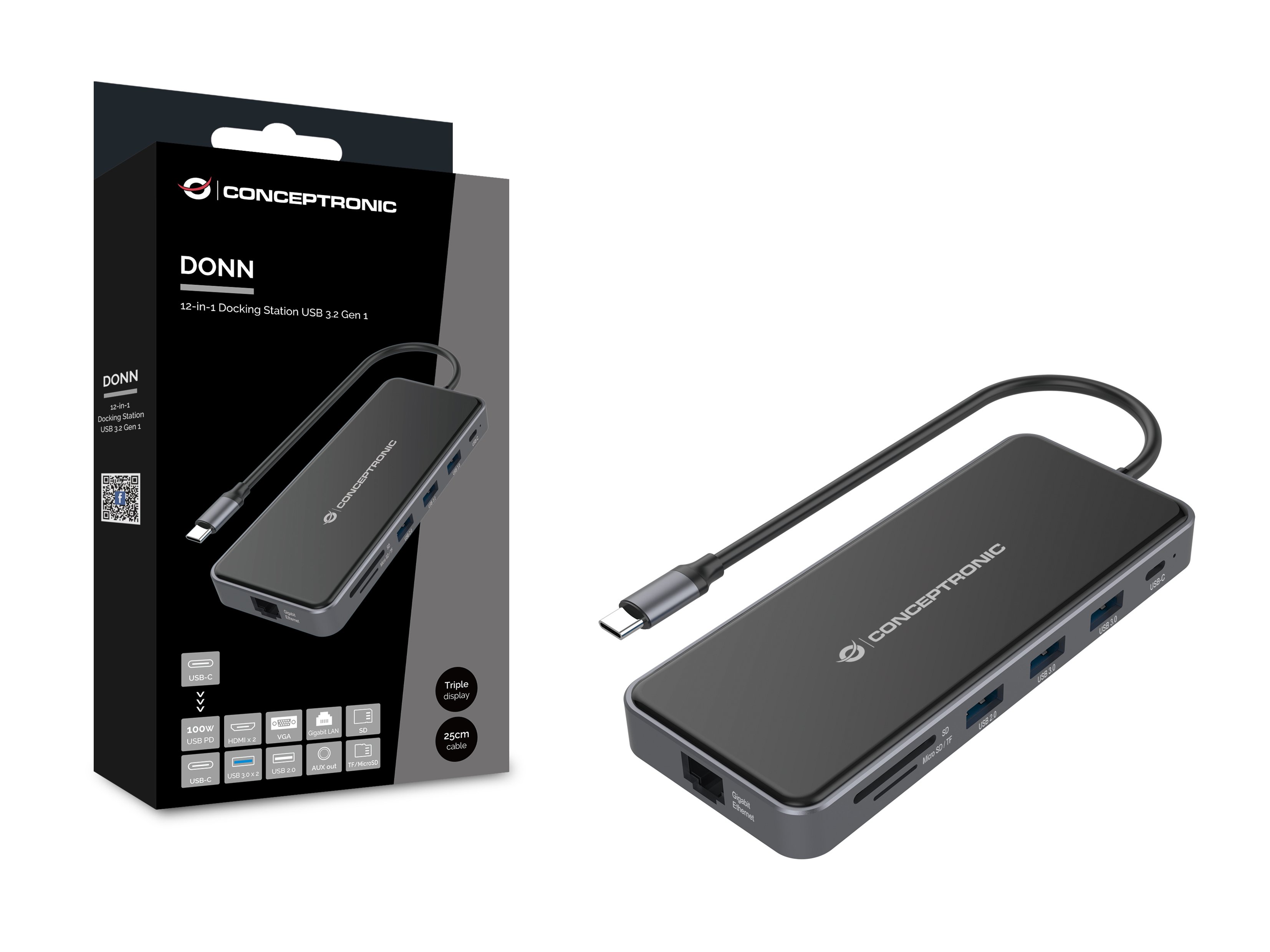 CONCEPTRONIC DONN15G — Docking USB-C con doble HDMI y lector de tarjetas 2