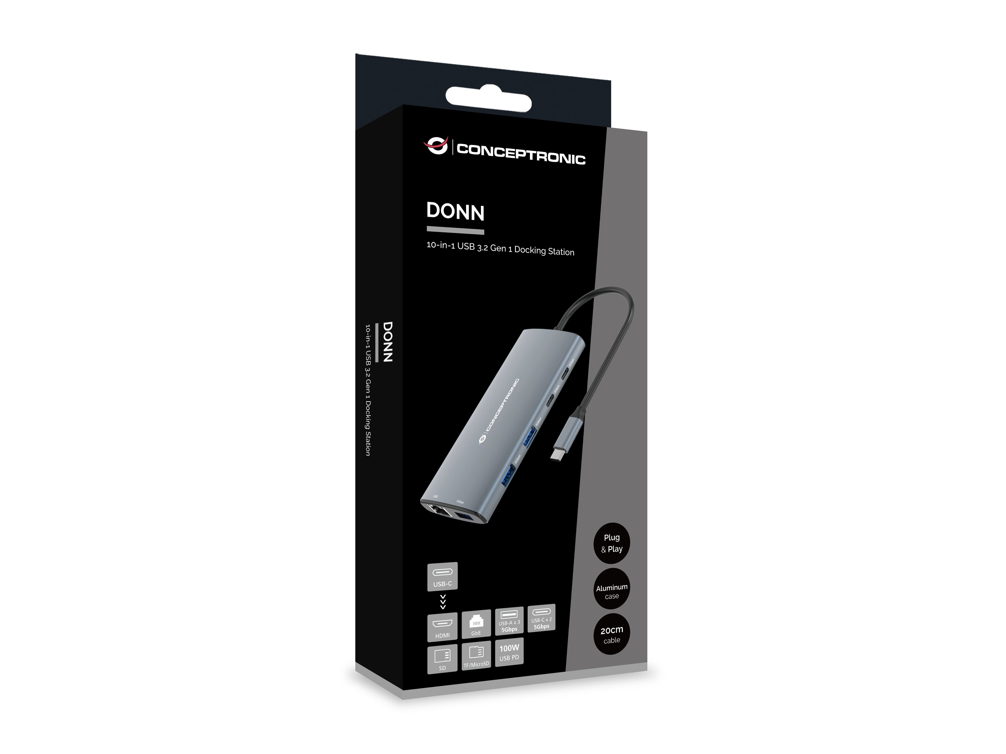 Conceptronic DONN06 — Docking USB-C con HDMI y carga rápida 60W 5