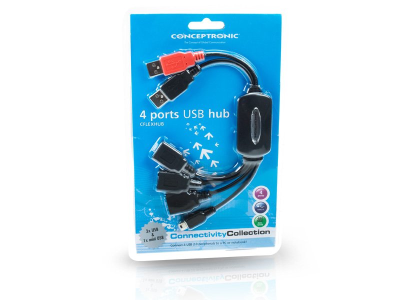 CONCEPTRONIC Hub USB 2.0 — 3 puertos USB + Mini USB 4