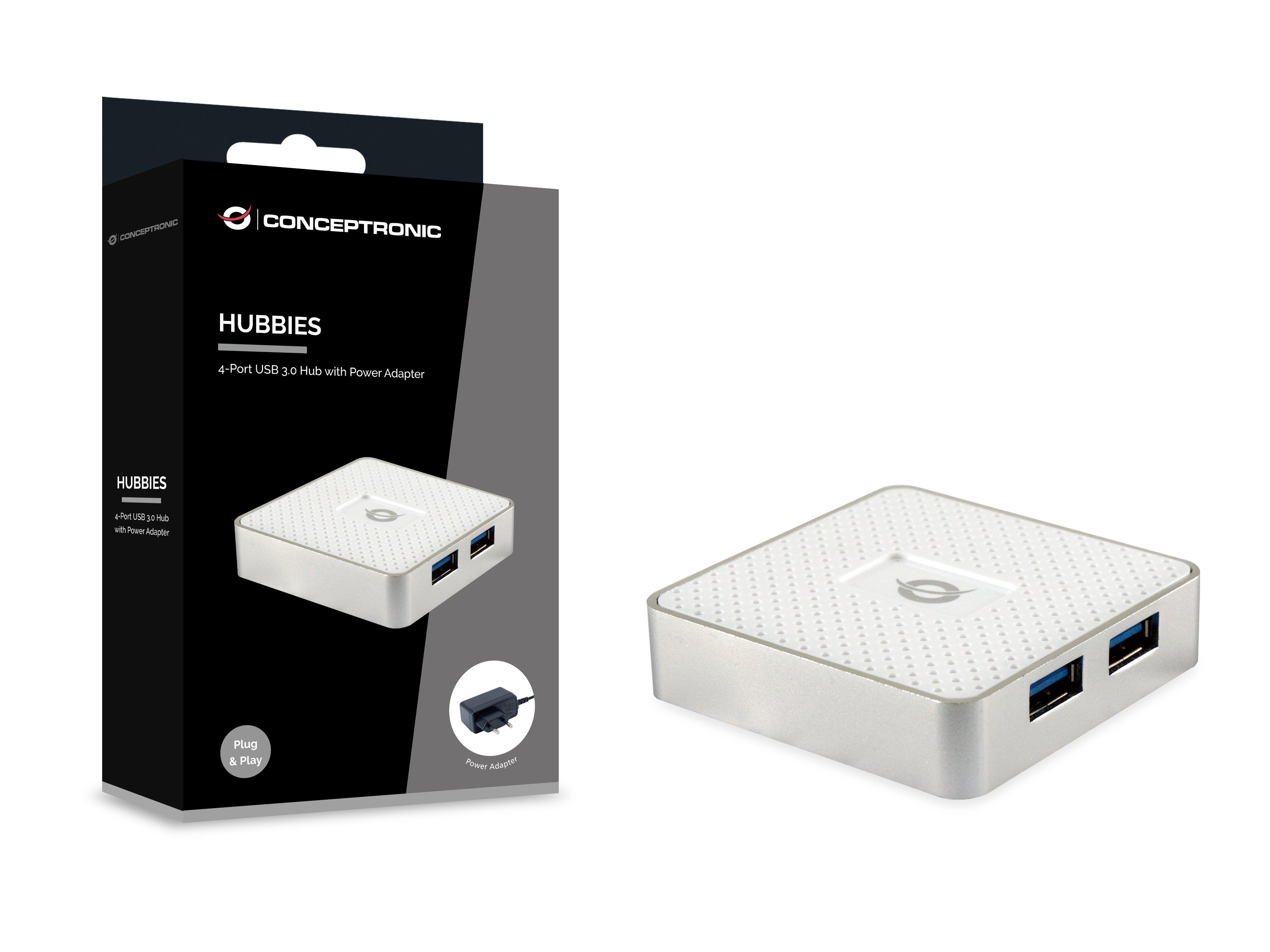 CONCEPTRONIC HUBBIES03W — Hub USB 3.0 de 4 puertos con alimentador 2