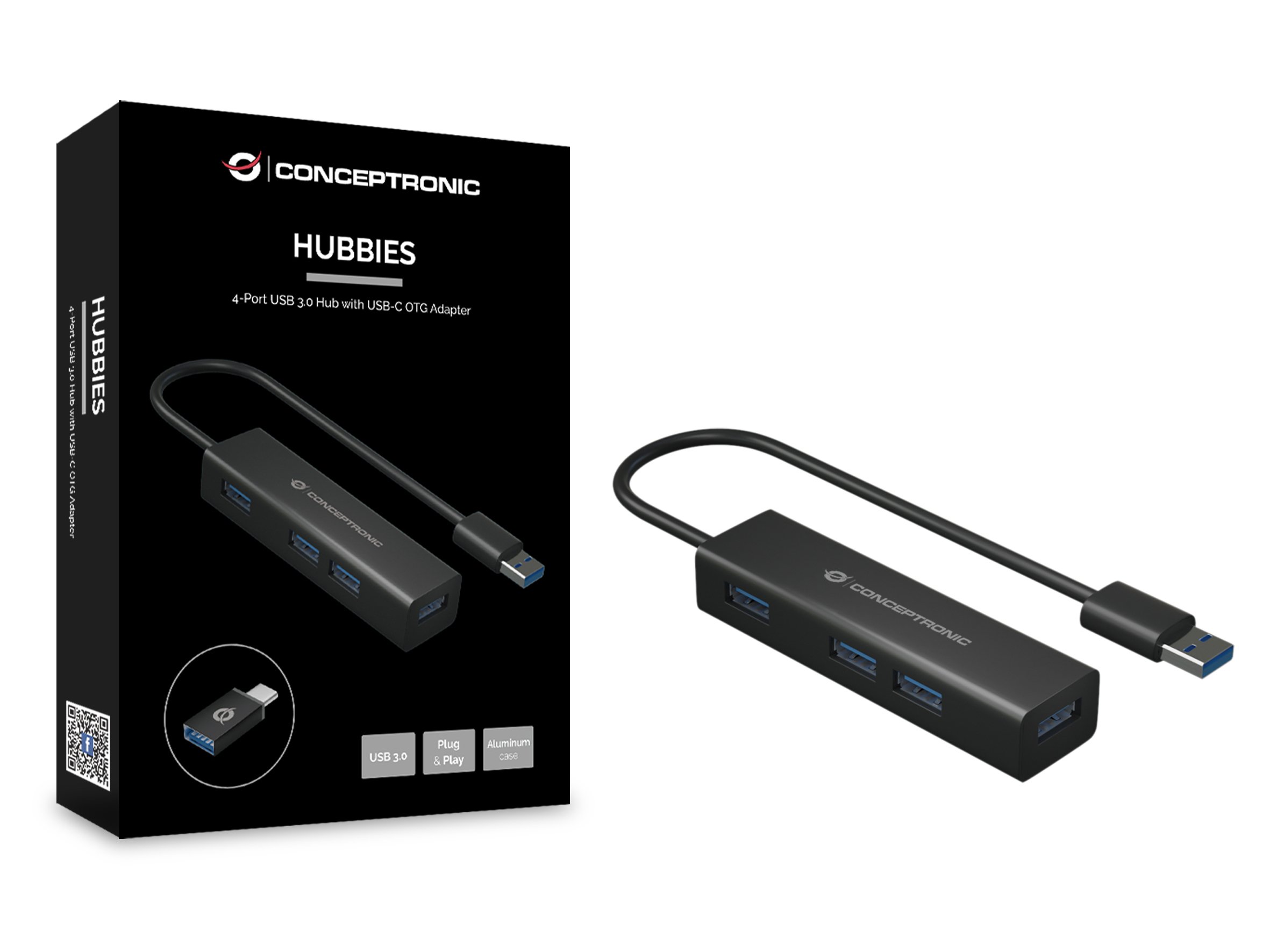 CONCEPTRONIC HUBBIES06B — Hub USB 3.0 4 puertos con adaptador USB-C — vista detalle 1