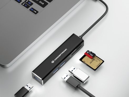 CONCEPTRONIC DONN08 — Hub USB-C con 3 puertos USB 3.0 y lector SD/MicroSD — vista detalle 2