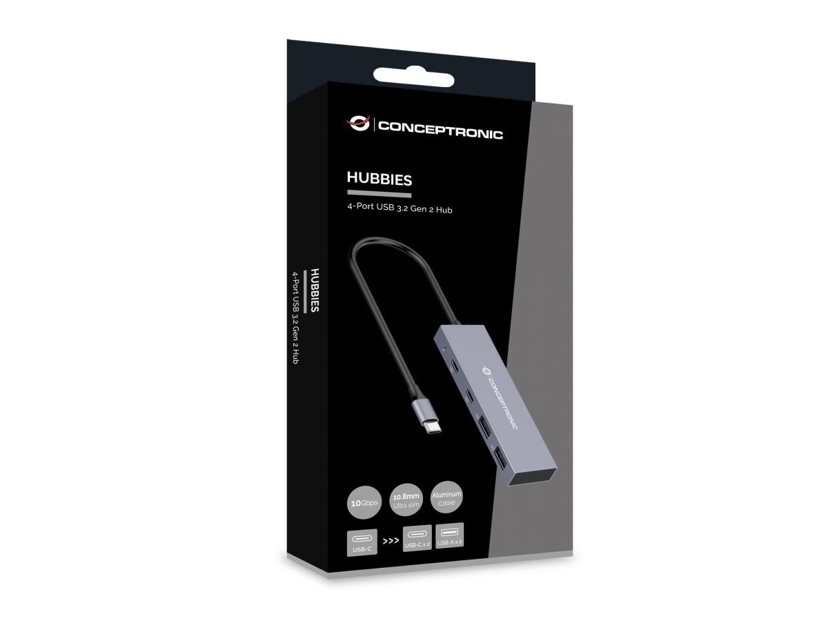 CONCEPTRONIC HUBBIES13G — Hub USB 3.2 con 4 puertos y carcasa aluminio 3